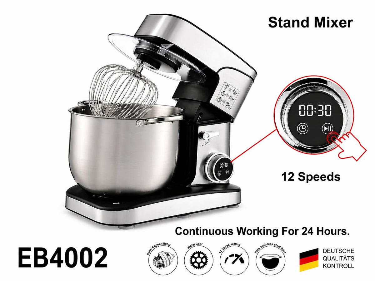 Batidora Amasadora Profesional 2800W, Robot de Cocina de 16 Litros con Bol de Acero Inoxidable, Sistema Planetario, Pantalla Digital y 3 Accesorios para Pan, Pizza y Repostería