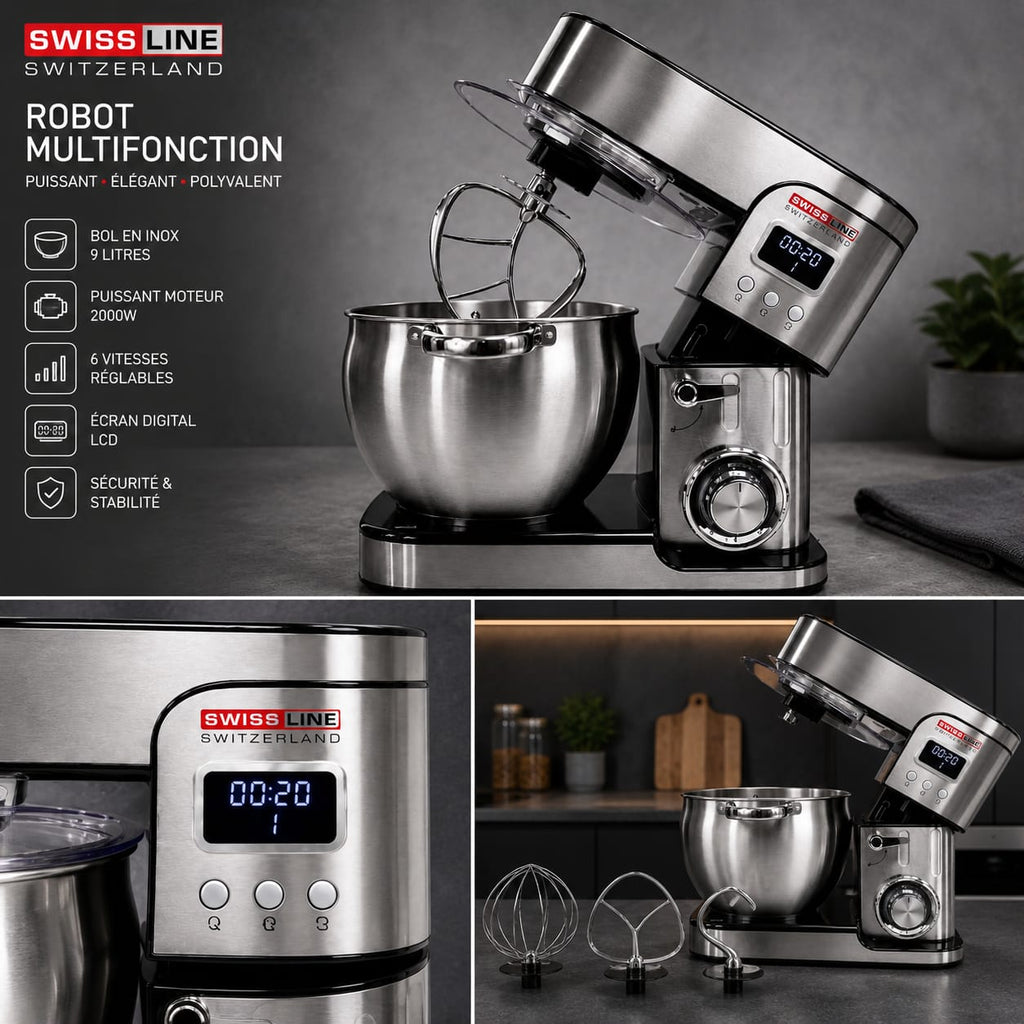 Batidora Amasadora Planetaria Profesional 2000W – 9 Litros | Acero Inoxidable con Pantalla Digital