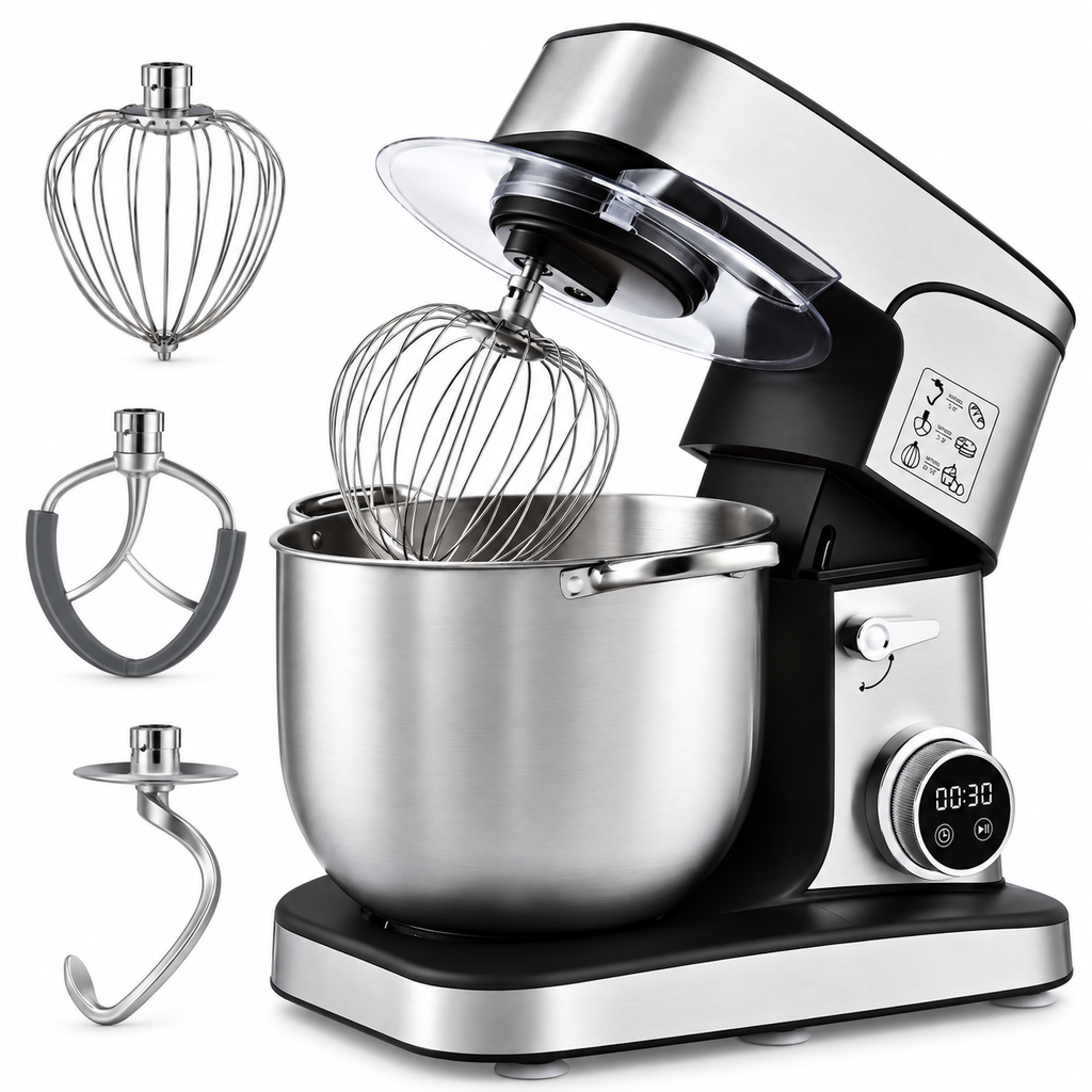 Batidora Amasadora Profesional 2800W, Robot de Cocina de 16 Litros con Bol de Acero Inoxidable, Sistema Planetario, Pantalla Digital y 3 Accesorios para Pan, Pizza y Repostería