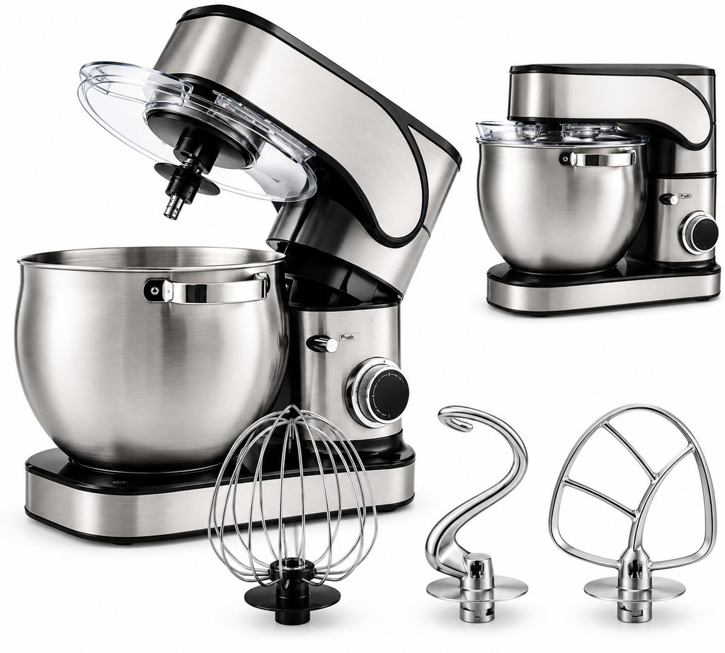 amasadora batidora multifunción de 2800W y 12 litros de capacidad, ideal para preparar masas de pan, pizzas, bizcochos, tartas, cremas y muchas recetas más.